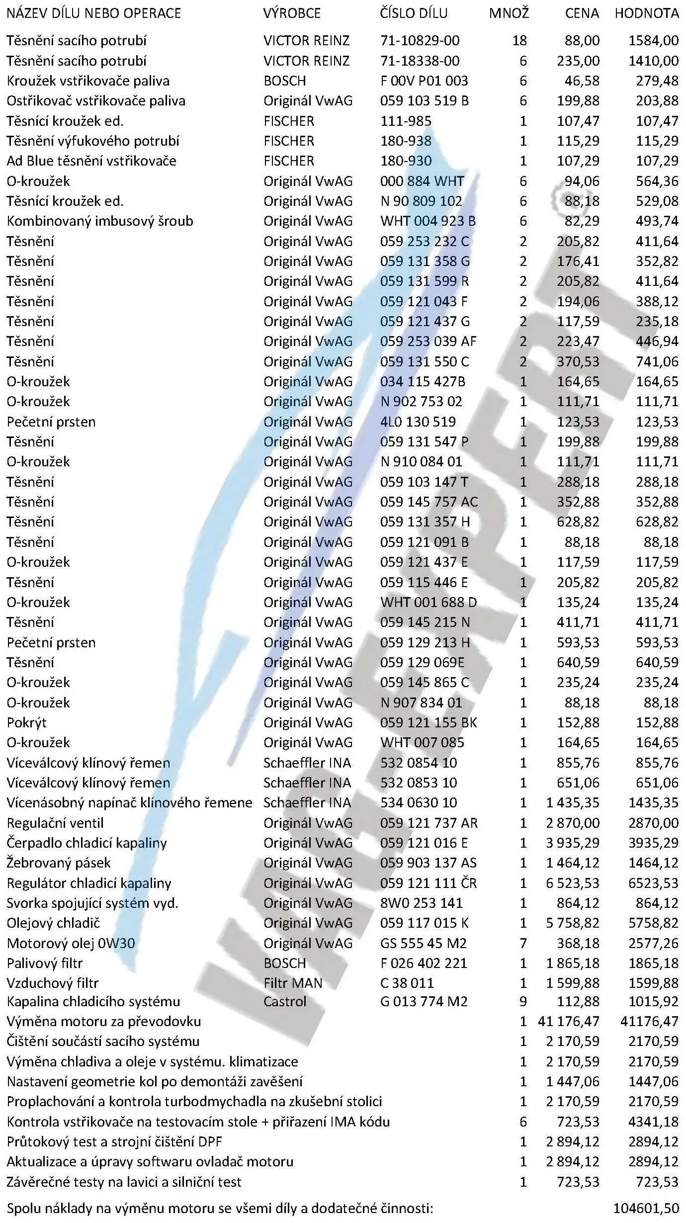 Náklady na výměnu motoru CRT